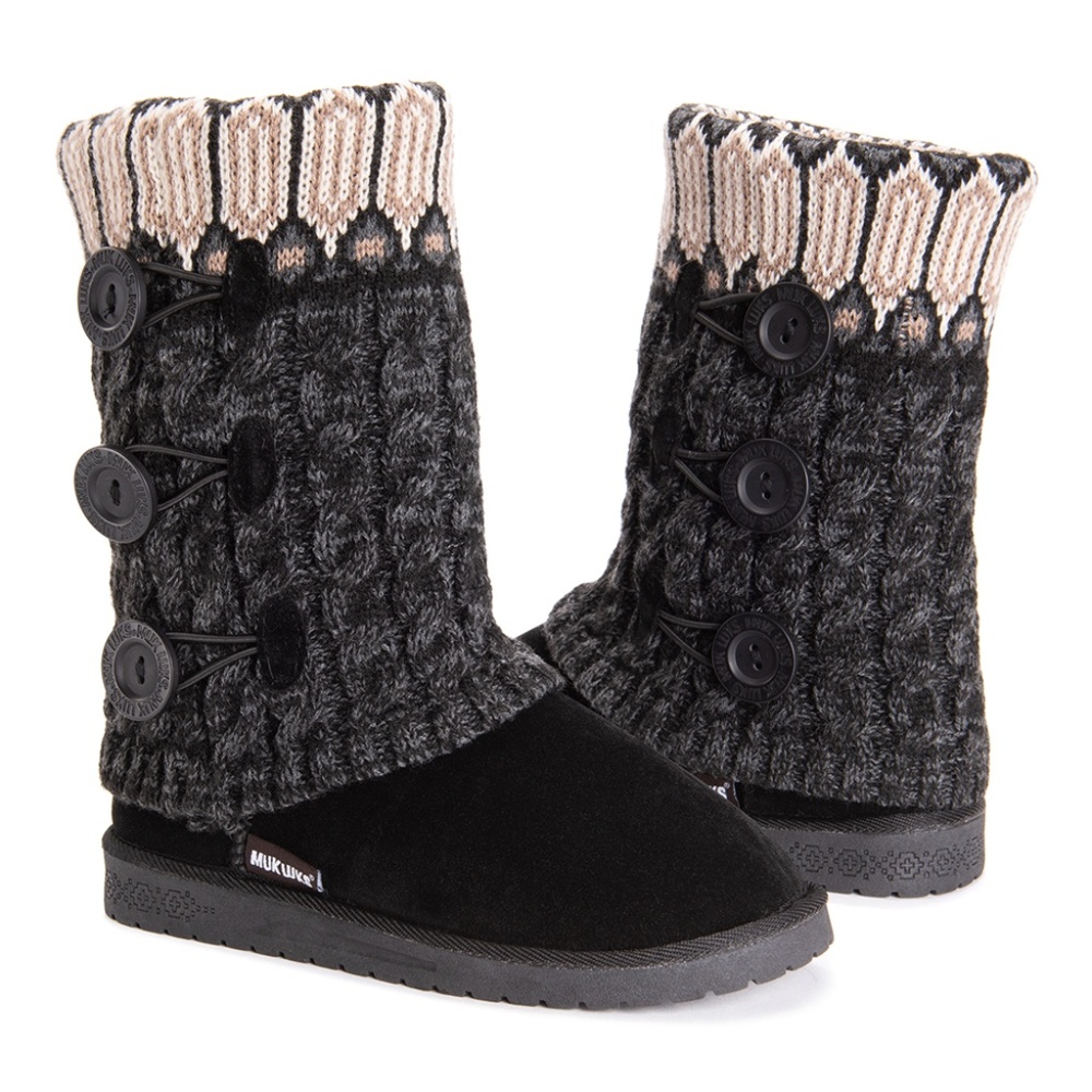 COPY - Ebony & Gray Button-Accent Cheryl Boot - W…